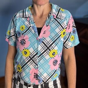 Vintage Mixed Floral Plaid Women's Top